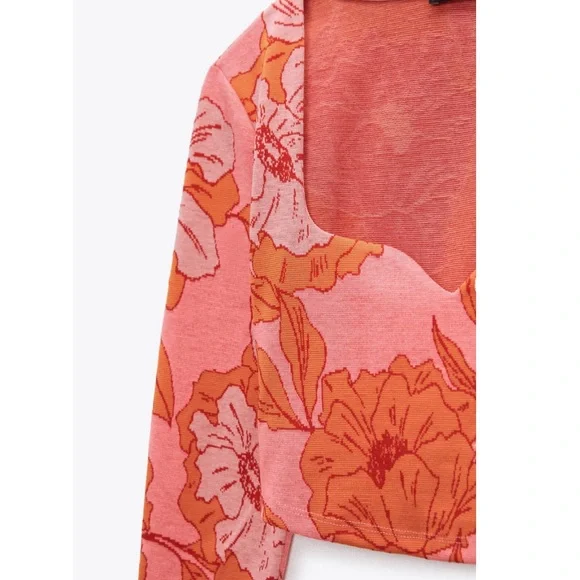 NWT Zara jacquard floral printed crop top blogger favorite - Picture 3 of 3